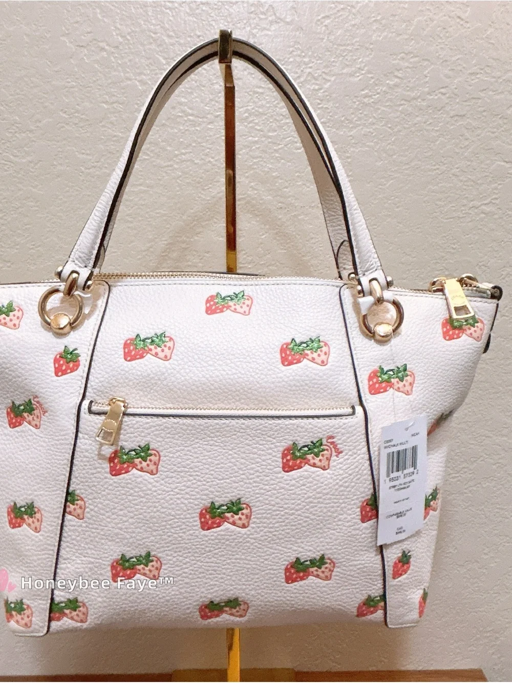 Coach Kacey satchel Strawberry Print Leather Tote with Gold Hardware cb597
